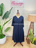 Branded Aline Kurti in Cotton - Navy Blue (1003C) - navy blue / XL