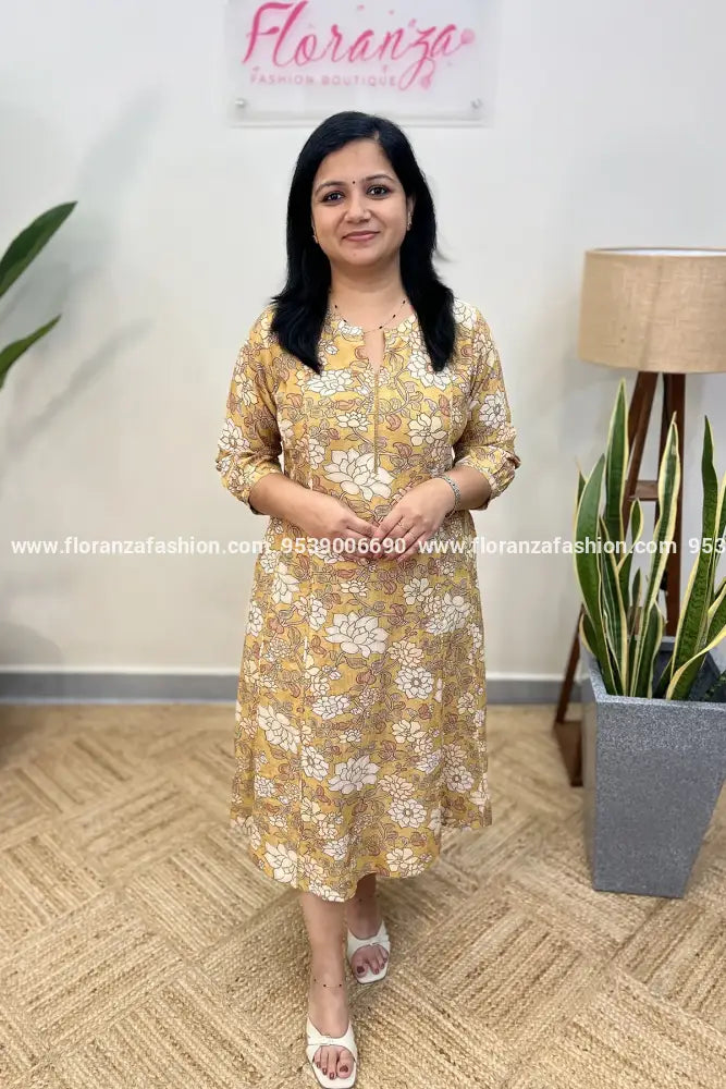 Branded Aline Kurti in Imported Fabric - Mustard Yellow (3600) - MUSTRAD YELLOW / M