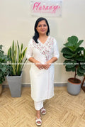 Branded Kurti in Slub Silk with Embroidery - Milky White (3196)