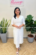 Branded Kurti in Slub Silk with Embroidery - Milky White (3196) - White / S