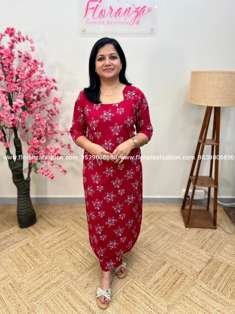 Co-ord set in Cotton - 3803 - RED / M