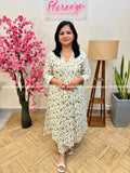 Co-ord Set In Jaipur Cotton with Sanganeri Print-Off-White n Blue (3928) - Off-white n Blue / M