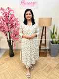 Co-ord Set In Jaipur Cotton with Sanganeri Print-Off-White n Lilac(3928) - Off White n Lilac / M
