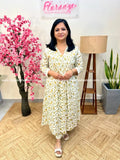 Co-ord Set In Jaipur Cotton with Sanganeri Print-Off-White n Yellow(3928) - Off White n Yellow / M