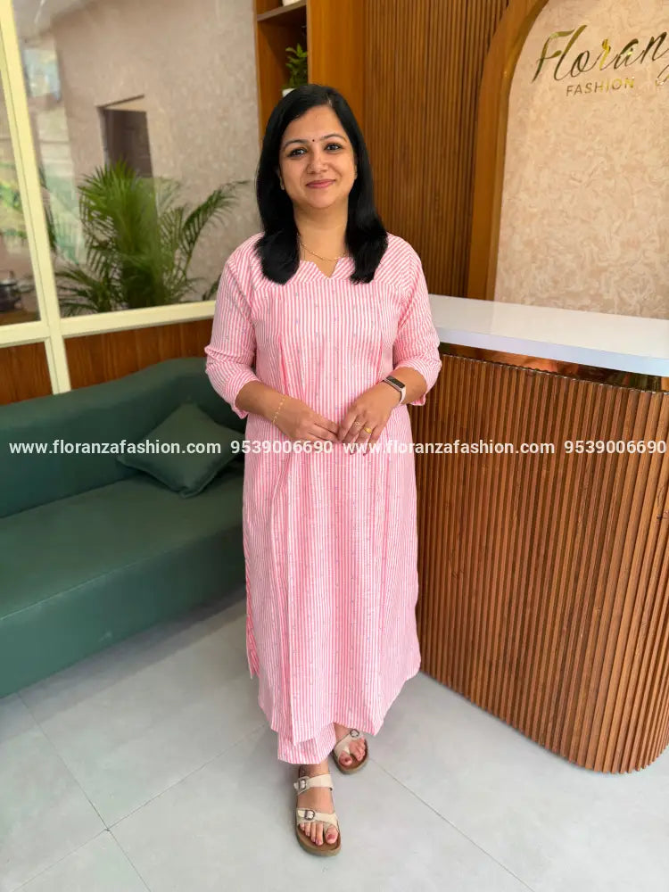 Co-ord set in Weaved Cotton - Pinkish Peach (4130A) - Pinkish Peach / M