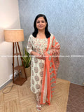 Cotton 3 Piece Set Beige n Orange Peach (3982) - Beige / L