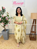 Cotton 3 Piece Set - Beige n Yellow (3974) - Beige / L