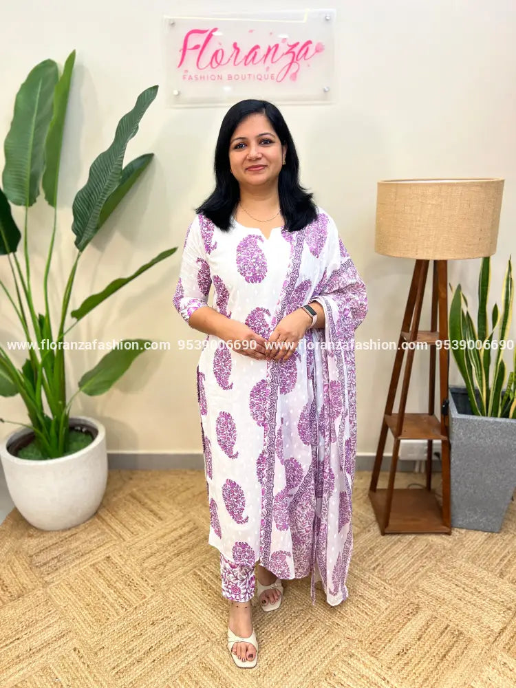 Cotton 3 Piece Set (3955A) - LAVENDER / L
