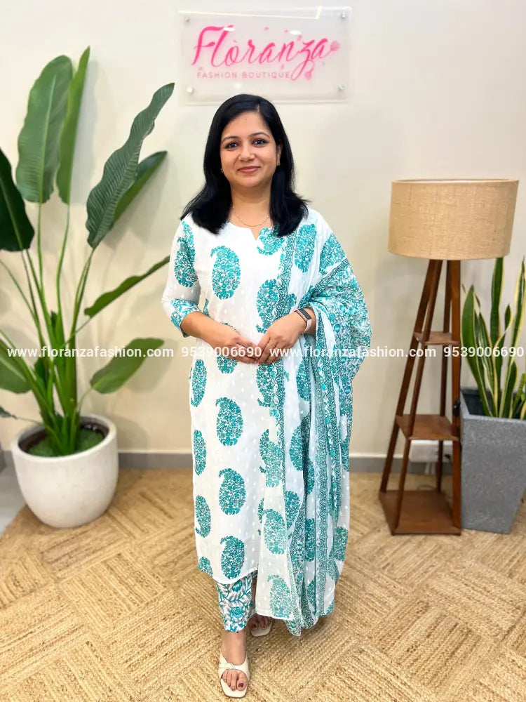 Cotton 3 Piece Set - Peacock Green (3955B) - Peacock Green / L