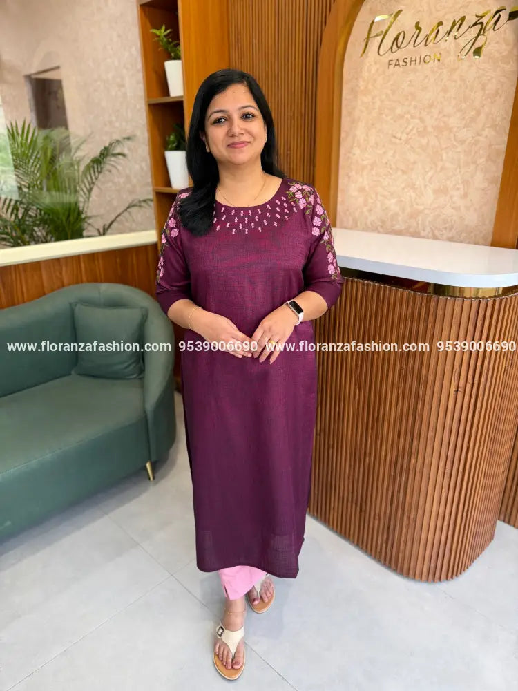 Florique Kurti In 2 Tone Rayon - Grape Purple(4170A) - Grape Purple / S