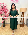 Pre-Book: Florique Top n Bottom In Slub Silk-Dark Bottle Green(3868) - Bottle Green / S