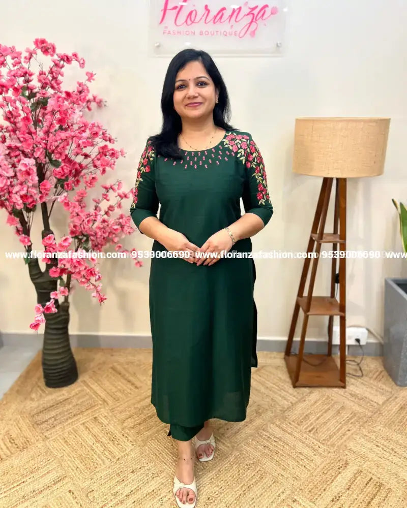 Pre-Book: Florique Top n Bottom In Slub Silk-Dark Bottle Green(3868) - Bottle Green / S