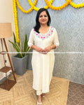 Florique Onam Special Kurti In Slub Silk With Embroidery -Off-White(3864A) - Off-White / S