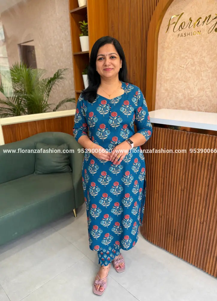 Florista 2 Piece Set in Printed Cotton - Indigo (4107) – Floranza Fashion