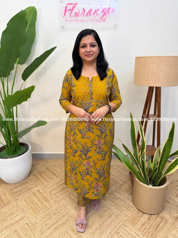 Florista 2 piece set in printed cotton - Mustard Yellow(4090A) - Mustard Yellow / M