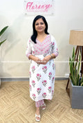 Florista 2 Piece Set In Printed Cotton - Pink n White (3577A) - Pink n White / M