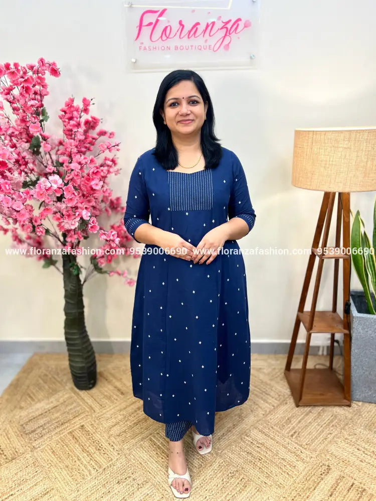 Florista 2 Piece Set In Weaved Cotton - Dark Navy Blue (3937A) - navy blue / S