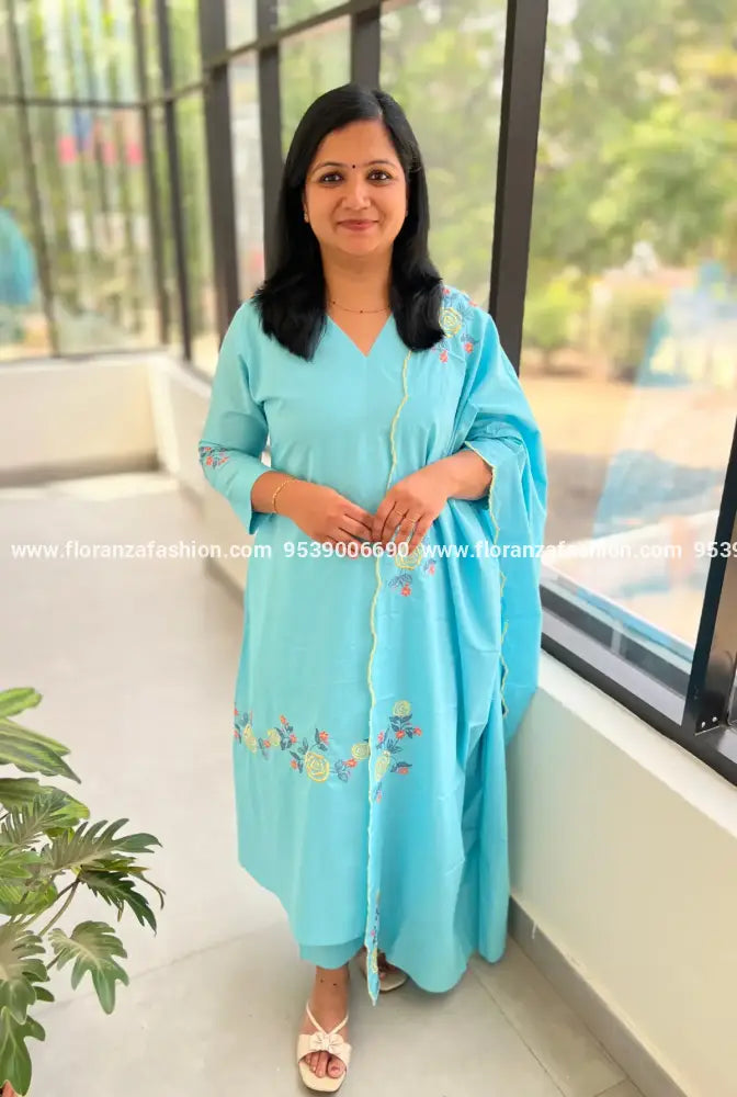 Florista 3 piece Set In Cotton - Sky Blue (3341) - sky blue / M