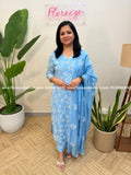 Florista 3 Piece Set In Mul-Chanderi - Light Baby Blue (4070C) - Light Baby Blue / XS