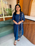 Florista 3 Piece Set in Vichitra Silk - Blue (4051S) - Blue / M