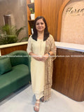 Florista 3 Piece Set in Vichitra Silk - Cream(4051L) - Cream / M