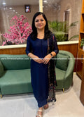 Florista 3 Piece Set in Vichitra Silk - Dark Blue(4051R) - Dark Blue / M
