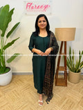 Florista 3 Piece Set in Vichitra Silk - Dark Green (4051C) - Dark Green / M