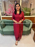Florista 3 Piece Set in Vichitra Silk - Maroon (4051M) - Maroon / M