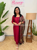 Florista 3 Piece Set in Vichitra Silk - Maroon mix Wine Pink (4051A) - MAROON MIX WINE PINK / S