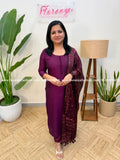 Florista 3 Piece Set in Vichitra Silk - Purple (4051D) - Purple / M