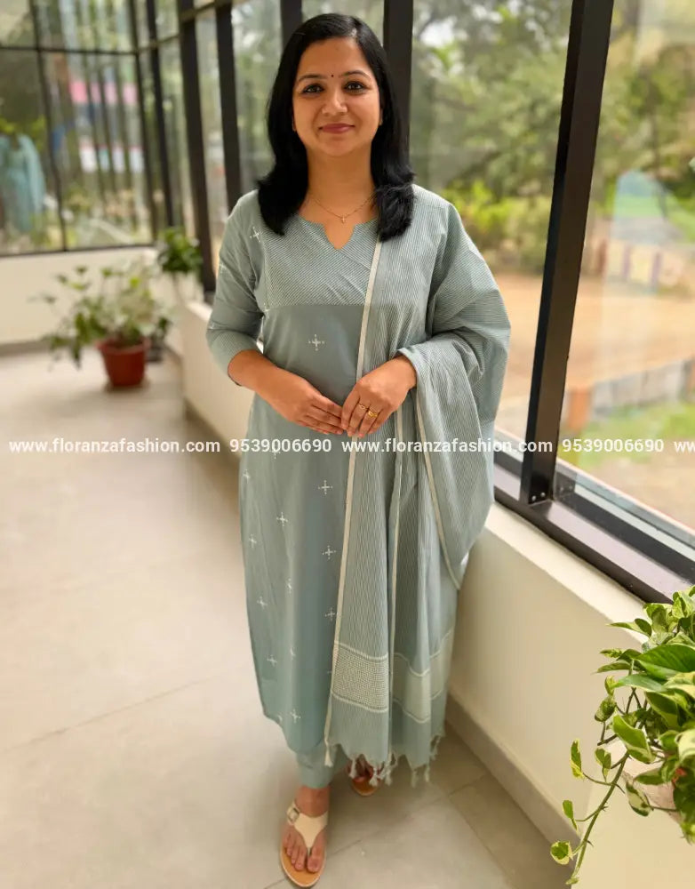 Florista 3 Piece Set in Weaved Cotton - Greenish Grey (4042B) - Greenish Grey / S