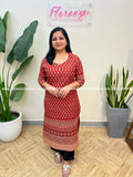 Florista Ajrakh Kurti in Cotton - Brick Red (3301B) - Brick Red / M