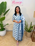 Florista Alia Cut 3 Piece Set in Printed Cotton - White n Indigo(4083) - White n Indigo / S