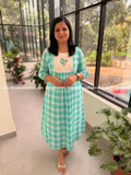 Florista Aline designer kurti in weaved cotton - Turquoise Blue mix Green(4082A) - Turquoise Blue mix Green / XS