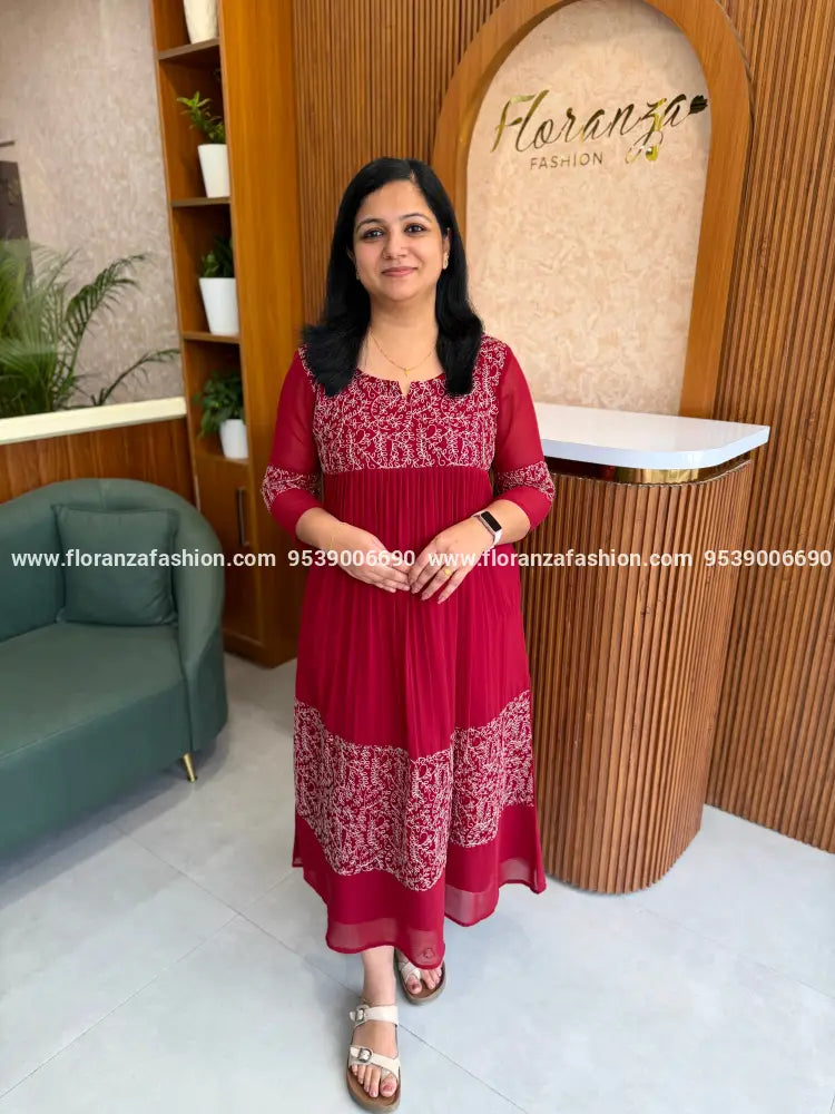 Florista Aline Kurti in Georggette - Reddish Maroon (4149F) - Reddish Maroon / M