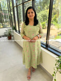 Florista Aline Kurti in Mul-Chanderi - Pastel Green (4068B) - Pastel Green / S