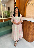Florista Aline Kurti in Printed Cotton - Cream n Pink (4147C) - Cream n Pink / M
