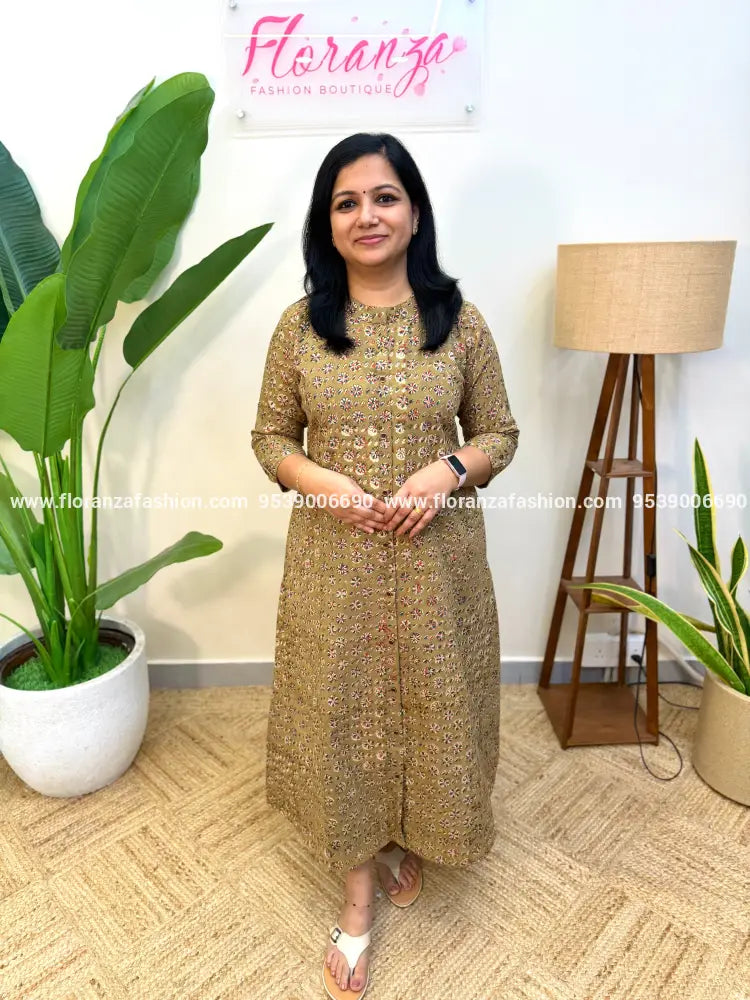Florista Aline kurti in pure cotton kalamkari - Light Green(4117G) - Light Green / M