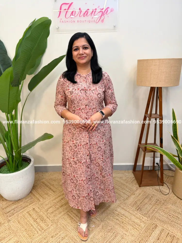 Florista Aline kurti in pure cotton kalamkari - Pinkish Chiku(4117F) - Pinkish Chiku / M