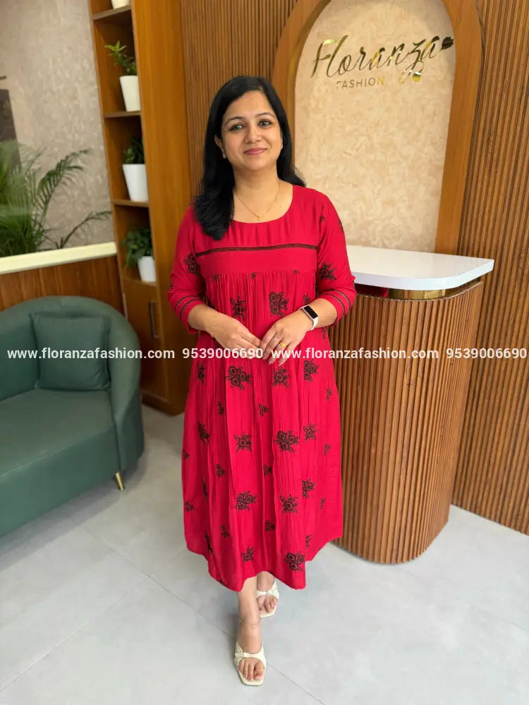 Florista Aline Kurti in Vatican Silk - Reddish Maroon (4161A) - Reddish Maroon / S