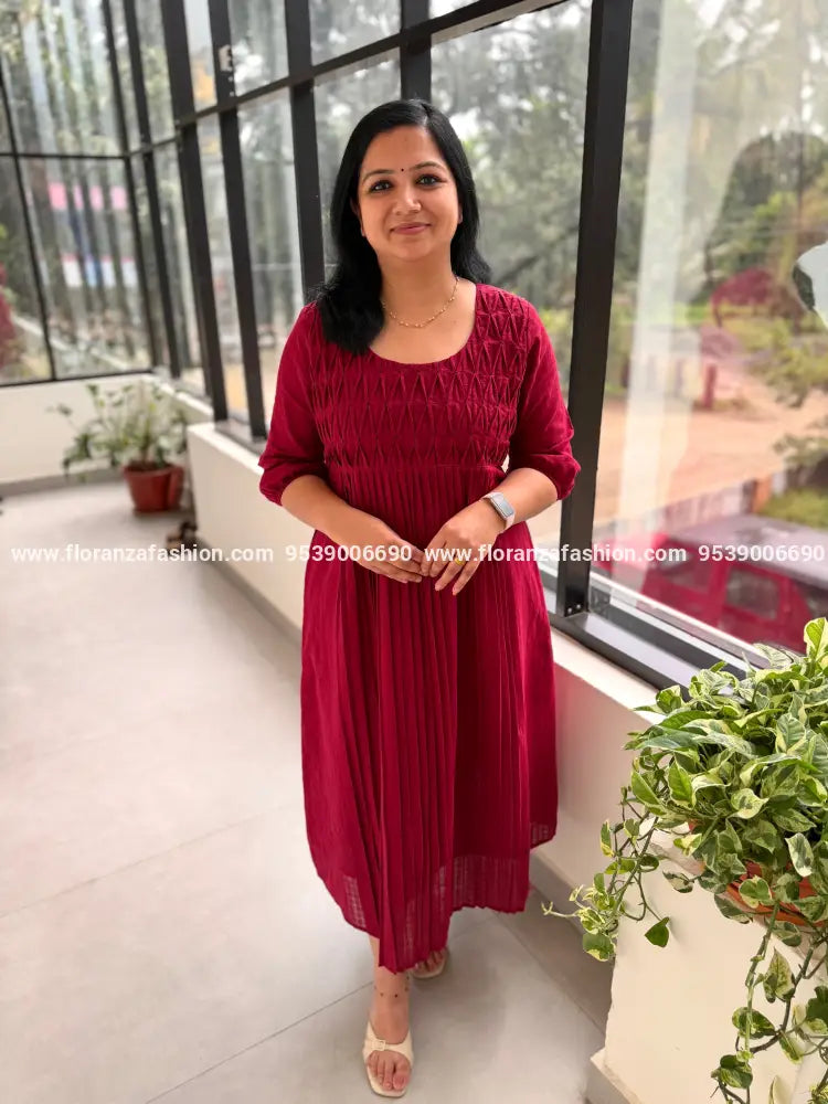 Florista Aline Kurti in Weaved Cotton - Maroon mix Wine Pink (4037) - MAROON MIX WINE PINK / S
