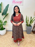 Florista Anarkali Kurti in Cotton - Black n Brick Red(3278B) - Black n Brick Red / M