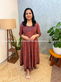 Florista Anarkali Kurti in Cotton - Brick Red (3983B) - Brick Red / XS