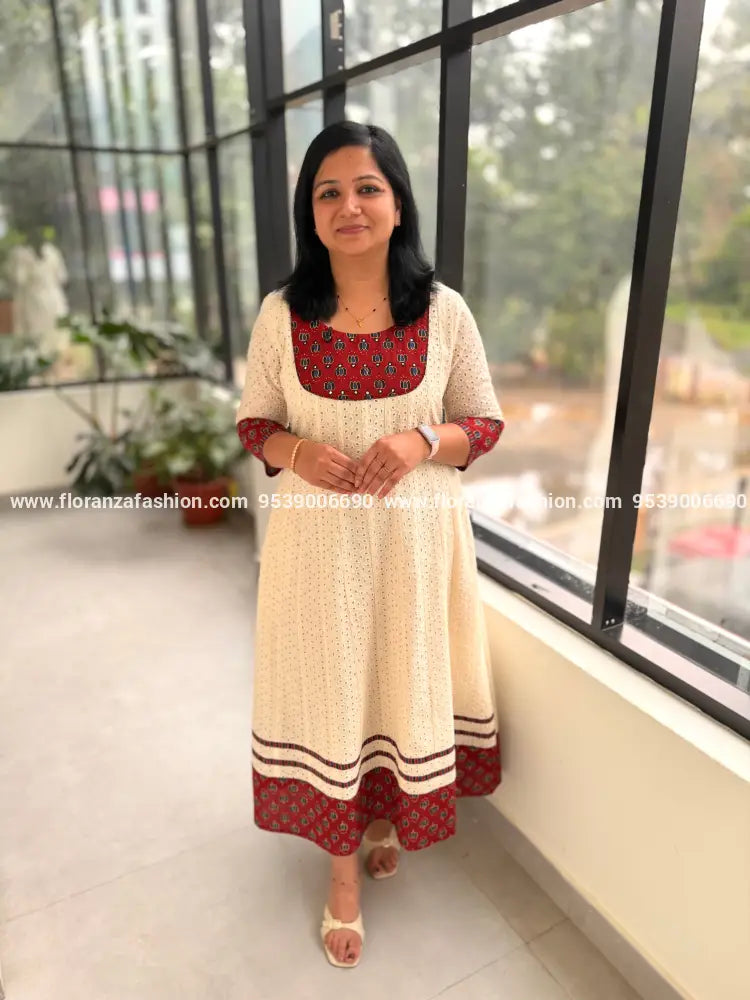 Florista Anarkali Kurti in Hakoba - Off-White (3896BB) - OFF-WHITE / XS