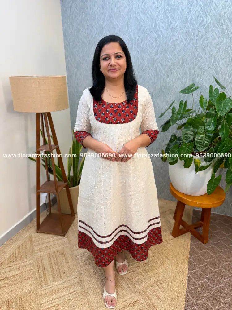 Florista Anarkali Kurti in Hakoba - Off-White (3896BB) - OFF-WHITE / XS