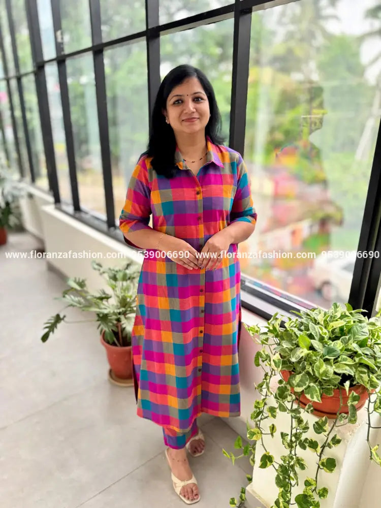 Florista Co-ord set in Madras Check - Multi Color (3772A) - Multi Colour / XS