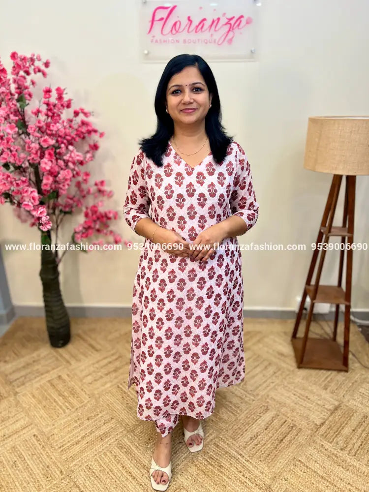 Florista Co-ord set in Printed Georgette - Baby Pink n Maroon (3753) - Baby Pink n Maroon / S