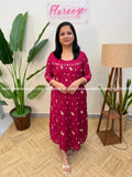 Florista Designer Kurti In Mul-Chanderi - Wine Pink (4025D) - Wine Pink / S