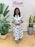 Florista Indo-Western Dress in Imported Crushed Fabric - White n Blue (3111P) - Off-white n Blue / S