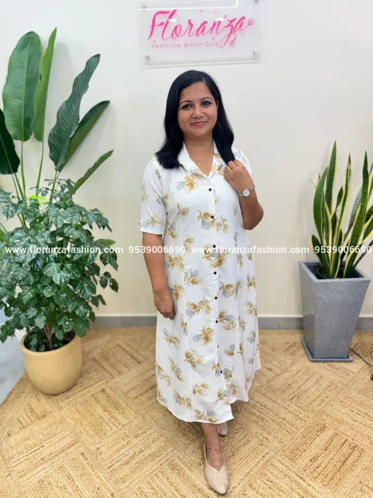 Florista Indo-Western Dress in Imported Crushed Fabric - White n Yellow (3111R) - White n Yellow / S